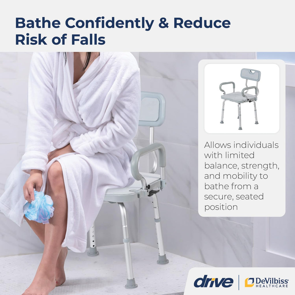 Gray Swivel Shower Chair with Arms and Back R69207