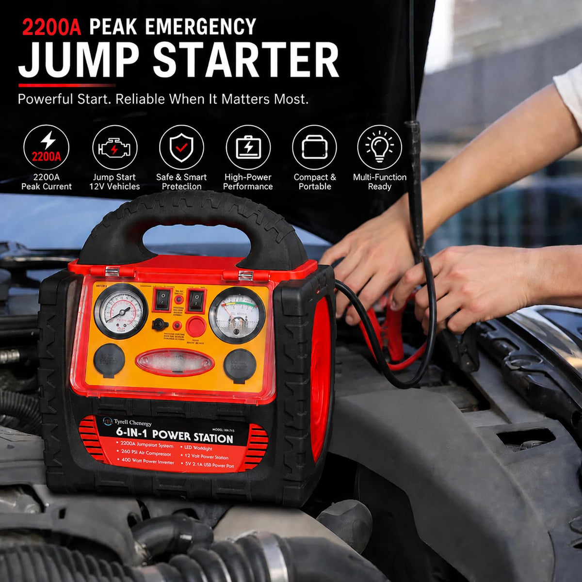 2200 Amp Car Jump Starter with Air Compressor M314