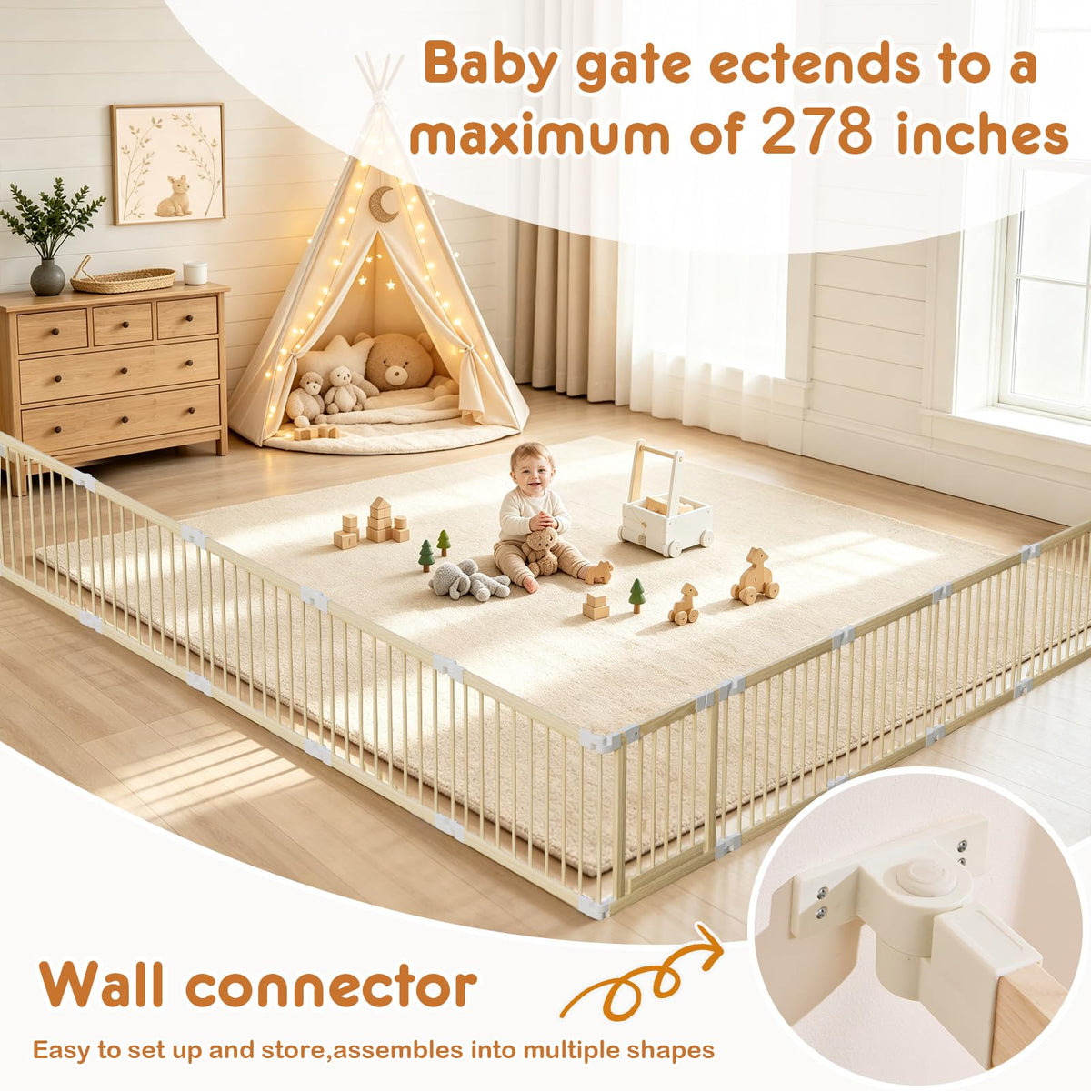Foldable Wooden Playpen with Gate F996707