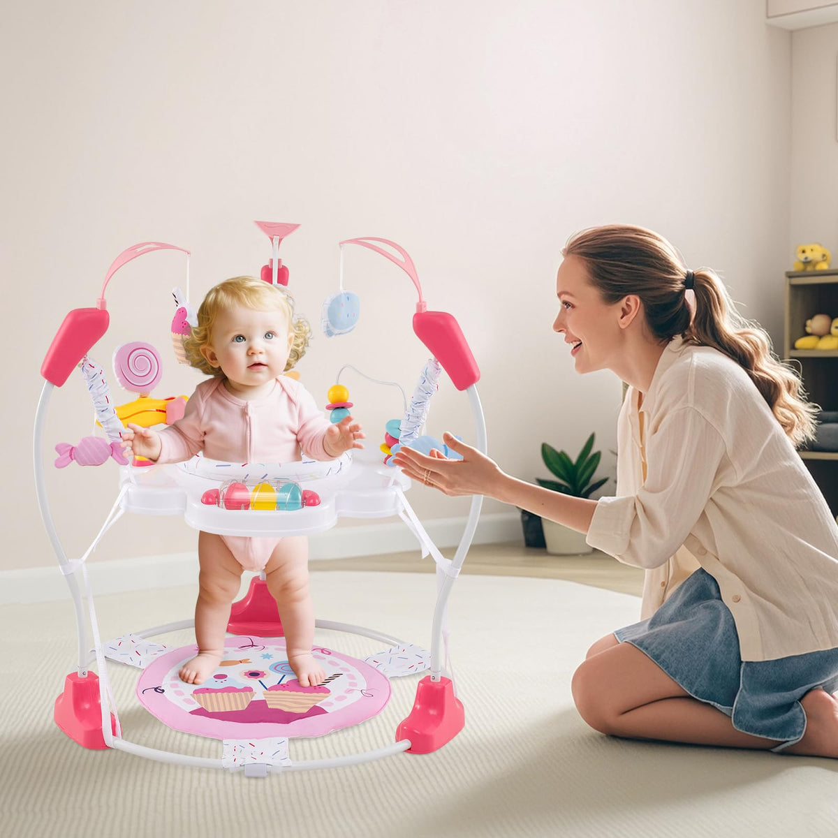 Pink Baby Bouncer Activity Center with Music Lights and Sounds P902237