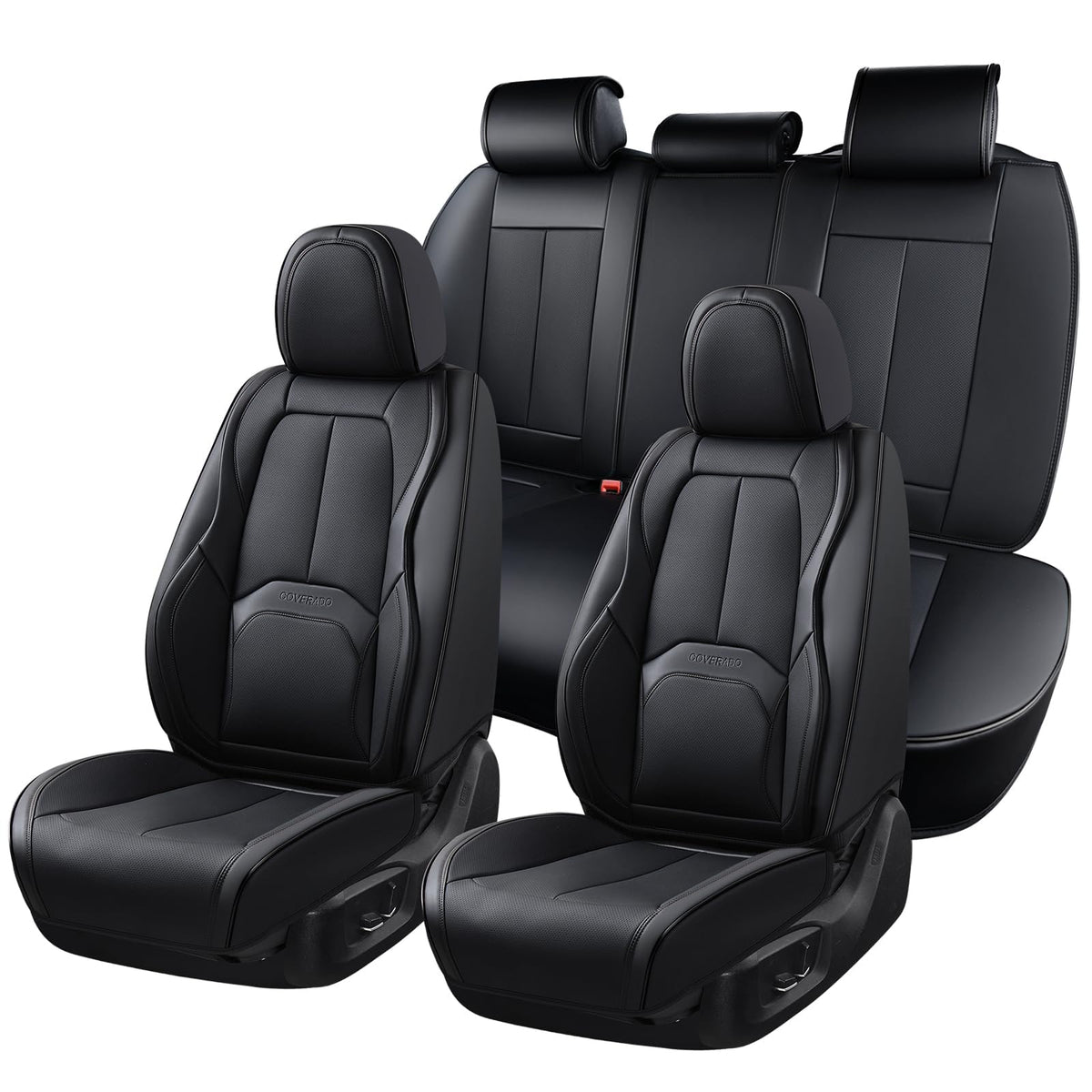 Black Leather Car Seat Covers Full Set I825
