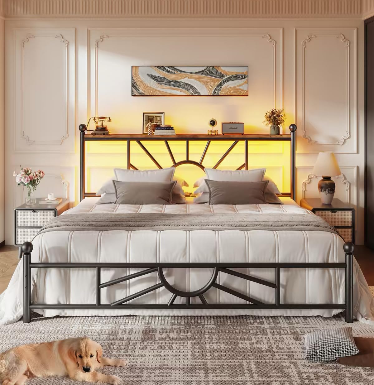 King Size Metal Platform Bed Frame with LED Lights P908443
