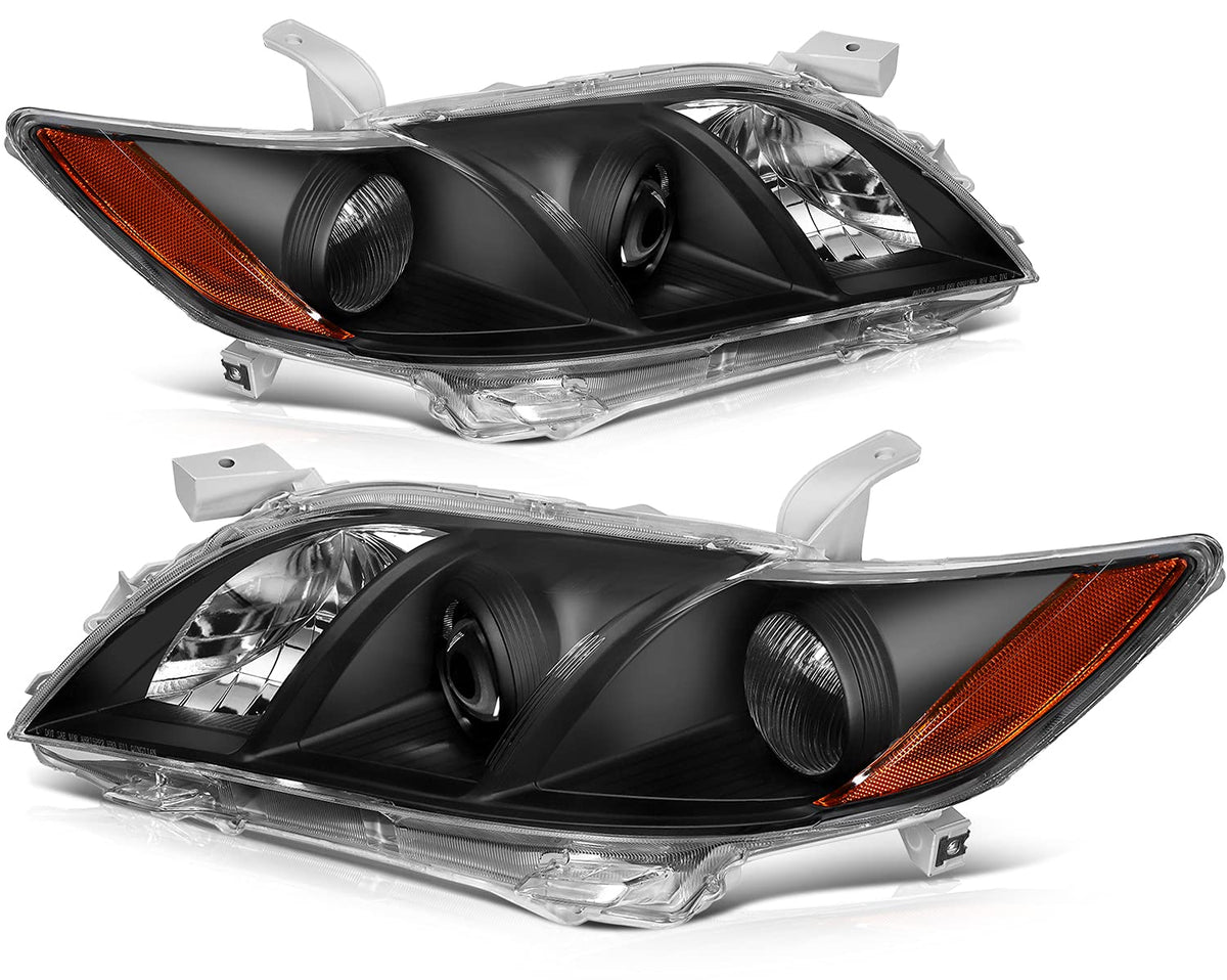 Black Housing Amber Reflector Clear Lens Headlights Assembly Pair U714132