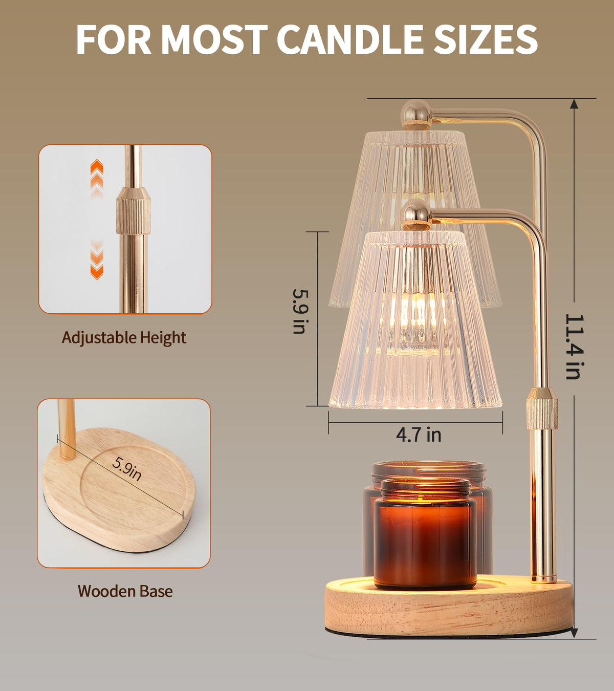 Gold Candle Warmer Lamp with Timer Dimmable with 2 Bulbs S539834