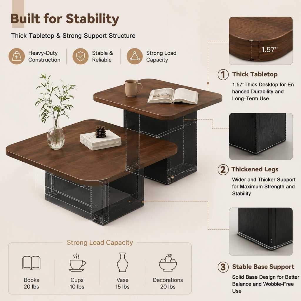 Nesting Coffee Tables Set of 2 Wood Square Y598