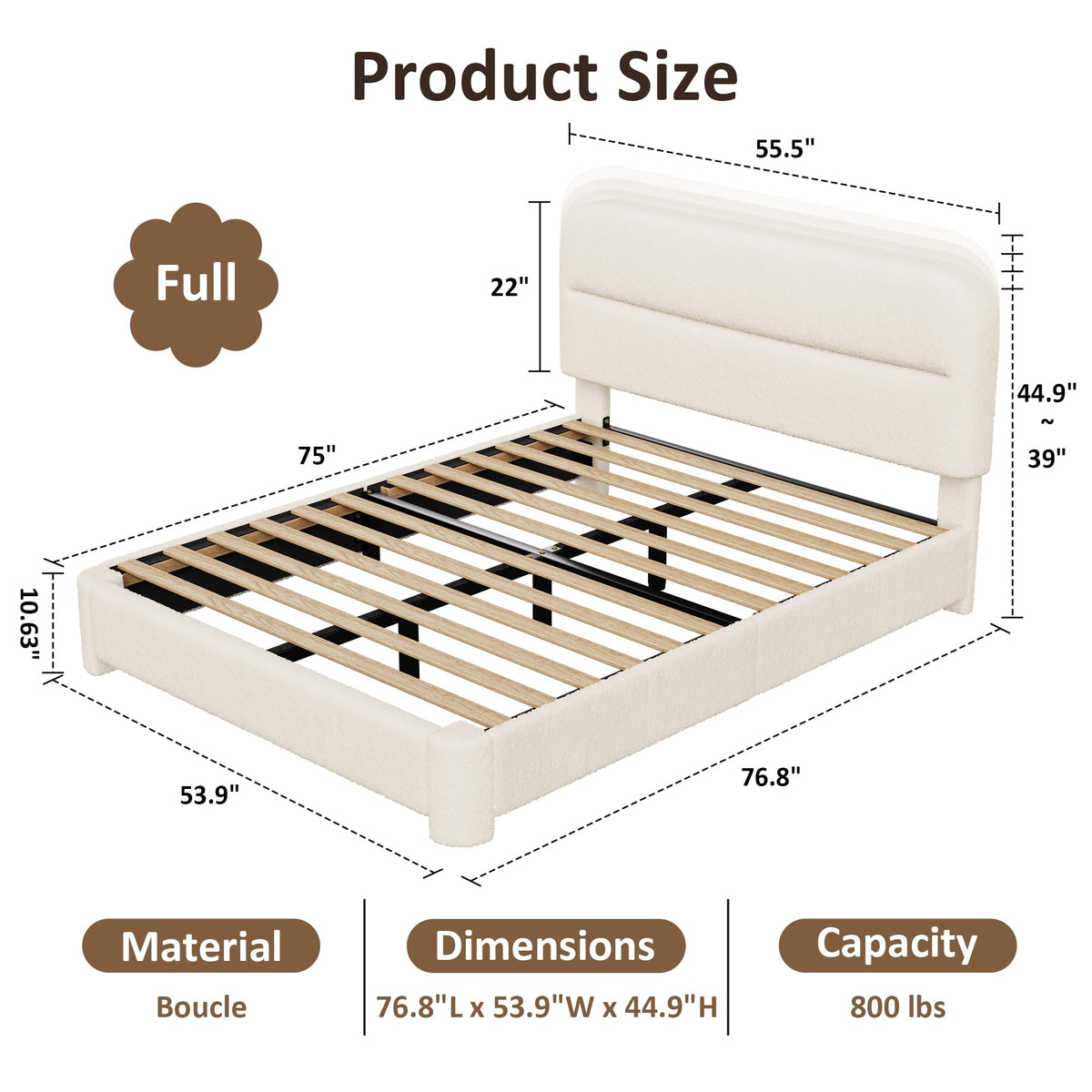 Beige Boucle Upholstered Bed with Headboard N4214