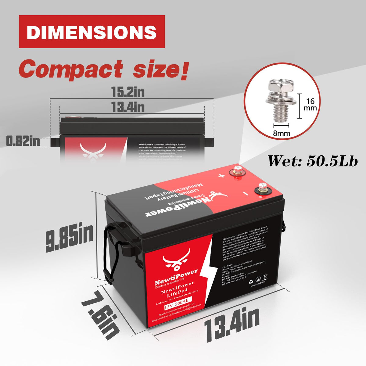 12V 200Ah LiFePO4 Lithium Battery L9082