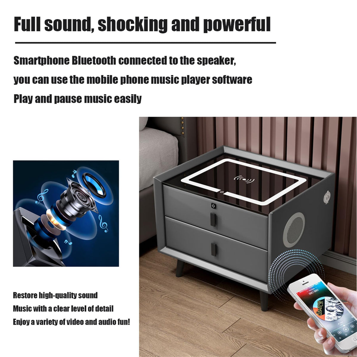 Gray Nightstand with Fingerprint Lock and Wireless Charging L30702