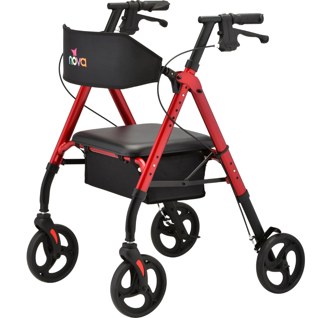 Foldable Rollator Walker with Seat, 8” All-Terrain Wheels, Red E1937