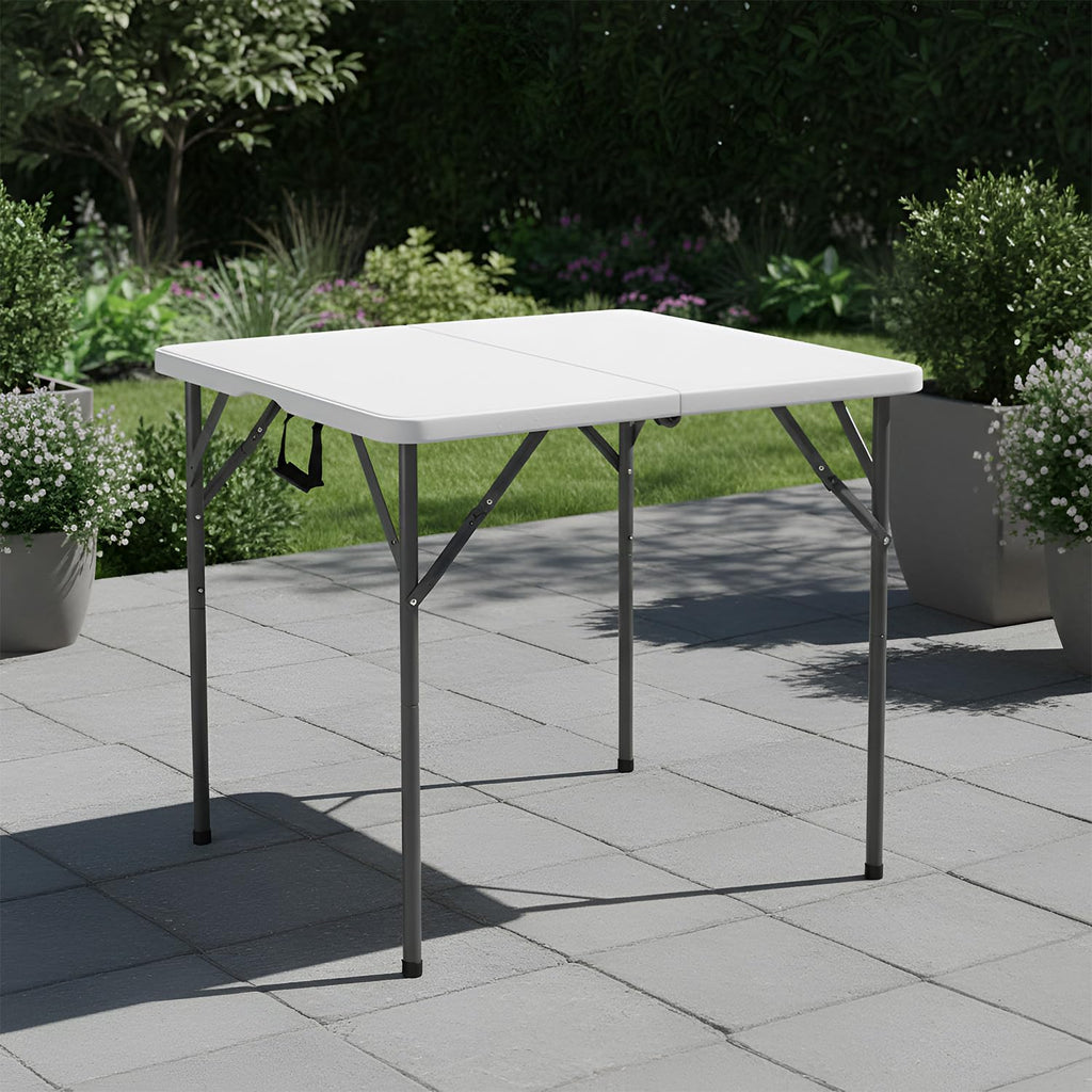 White Plastic Folding Card Table with Carrying Handle W819541