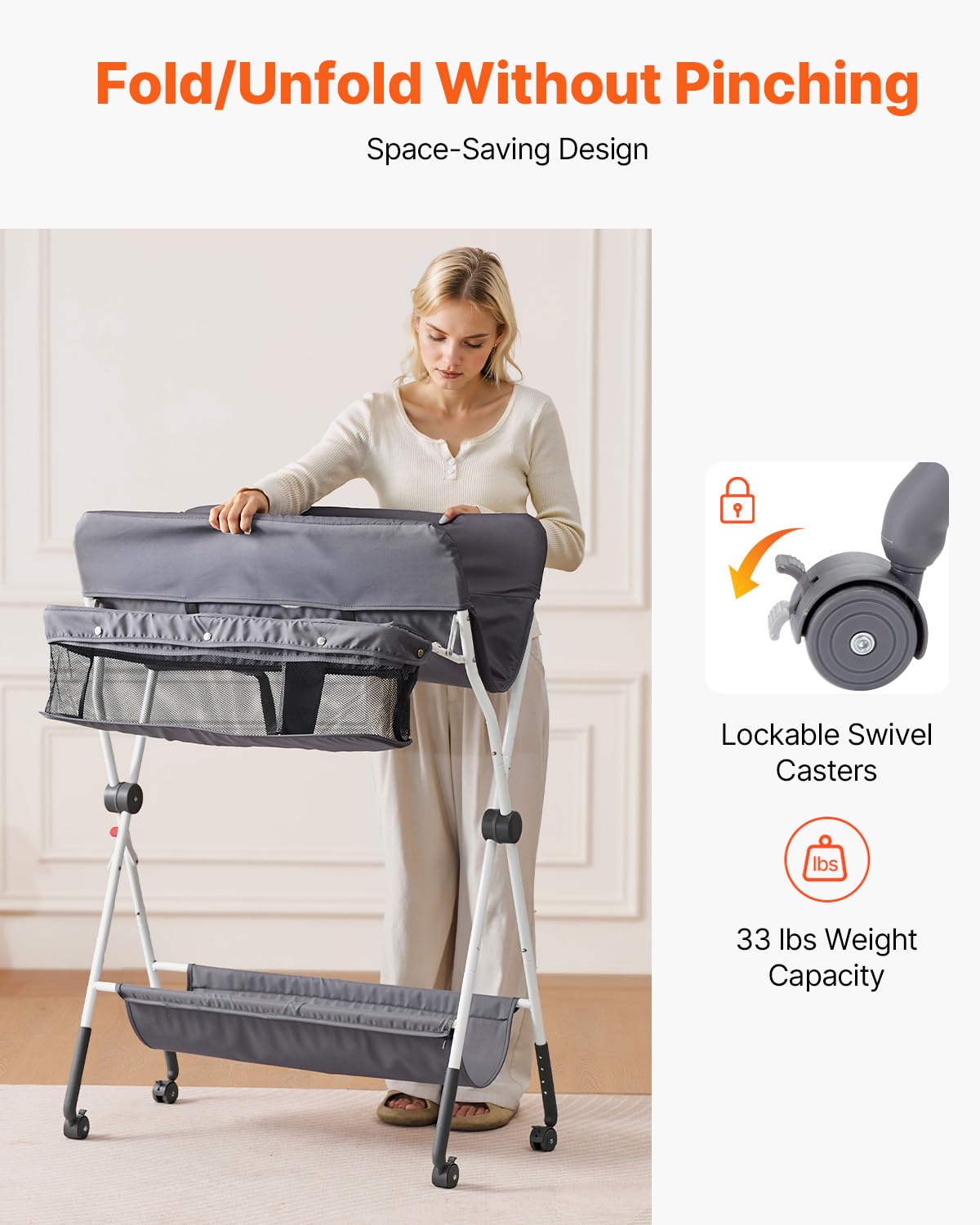 Foldable Baby Changing Table with Side Basket R6167