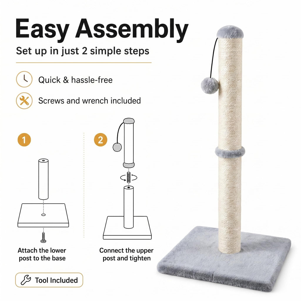Tall Cat Scratching Post with Sisal Rope, Grey E86450