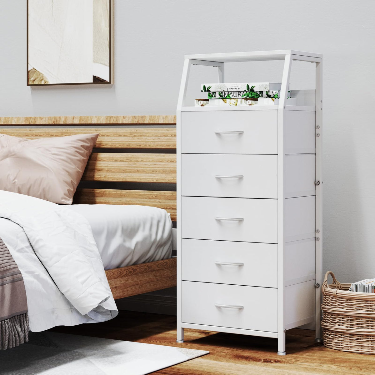 White 5 Drawer Fabric Dresser S7980