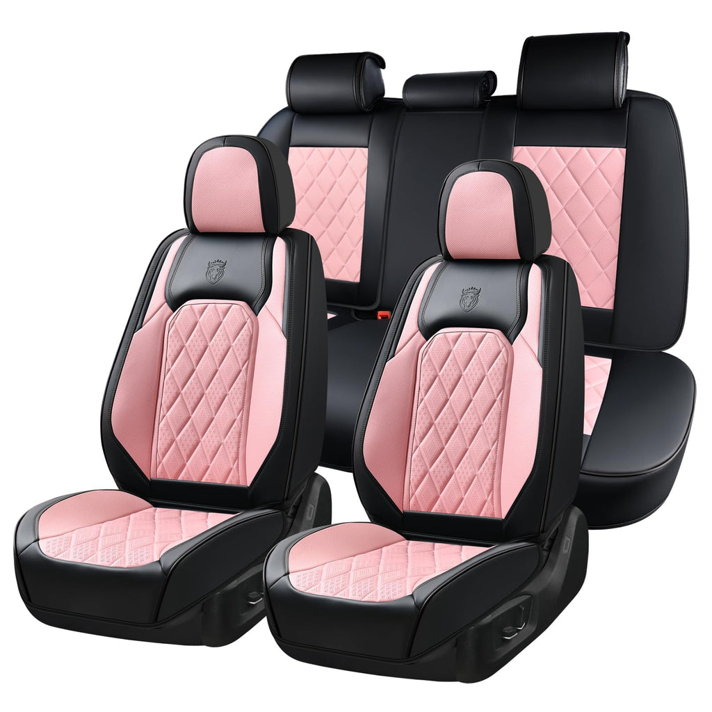 Waterproof Faux Leather Pink & Black Car Seat Covers Full Set A5375