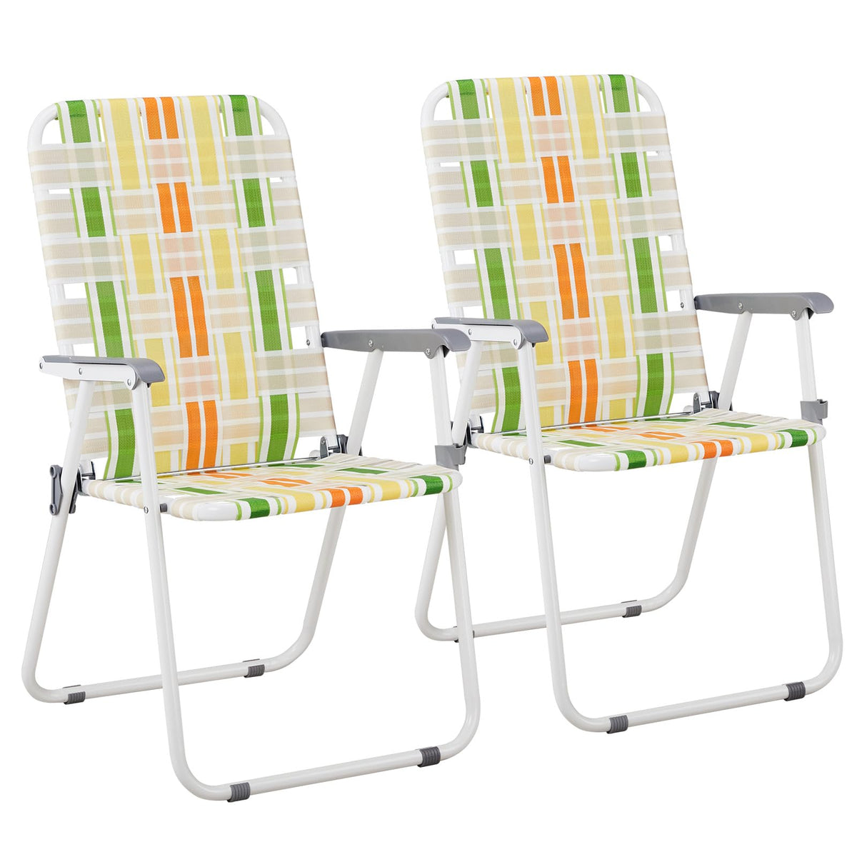Set of 2 Folding Beach Chairs 260 lbs Capacity Yellow & Green R67731