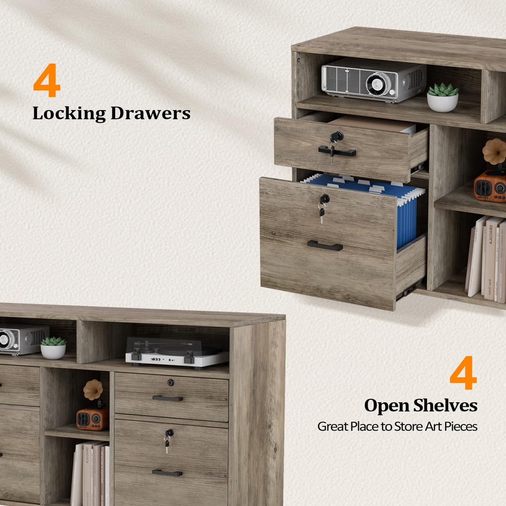 Rustic Grey 4 Drawer File Cabinet with Lock U171403