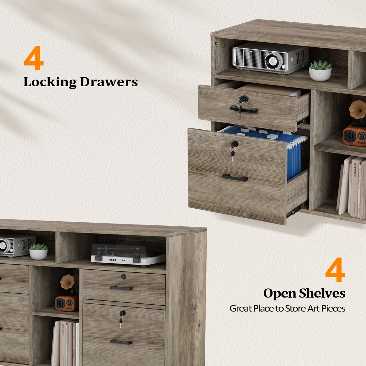 Rustic Grey 4 Drawer File Cabinet with Lock U171403