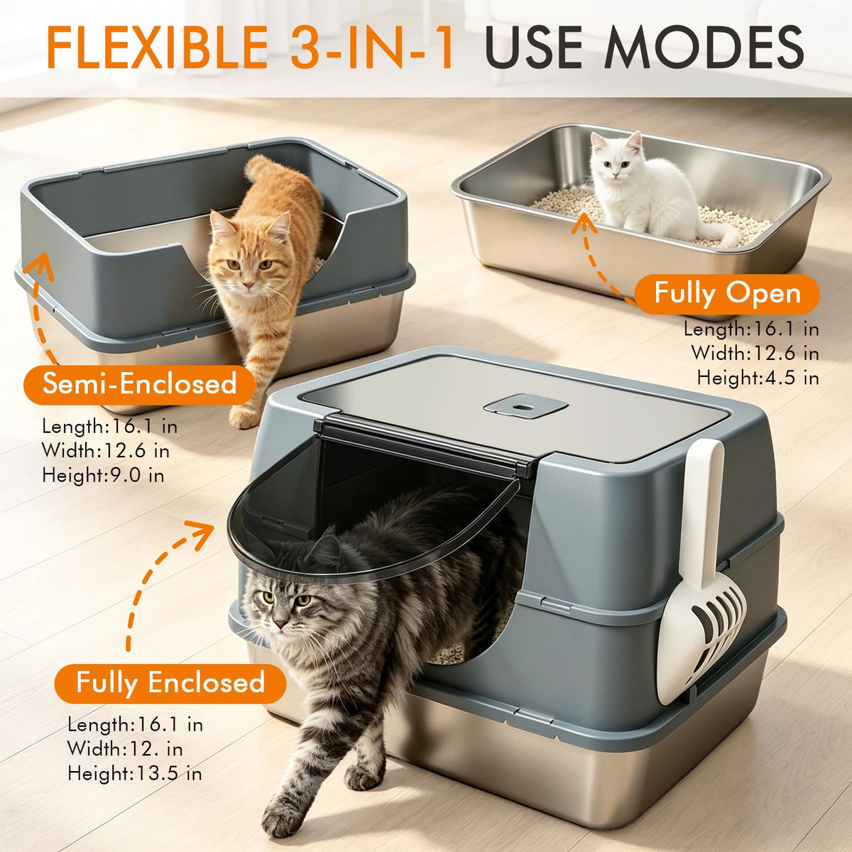 Stainless Steel Enclosed Litter Box H82218