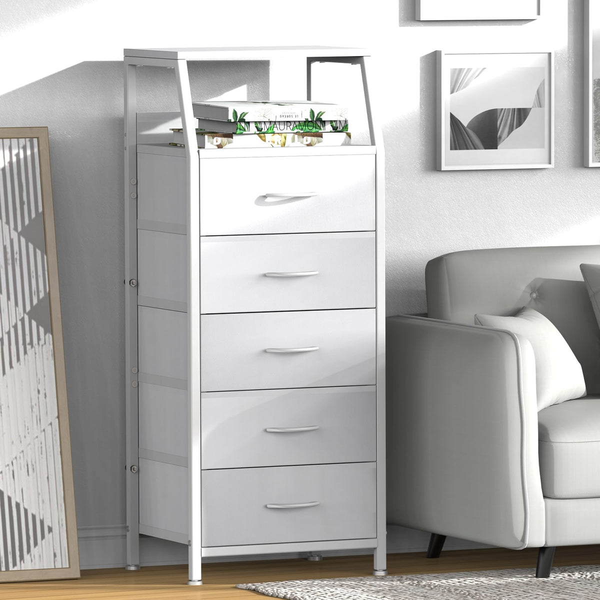 White 5 Drawer Fabric Dresser S7980