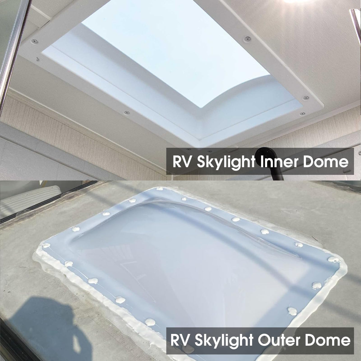 18" x 26" RV Shower Skylight Cover Outer Dome with Inner Dome and Sealant, White R4486