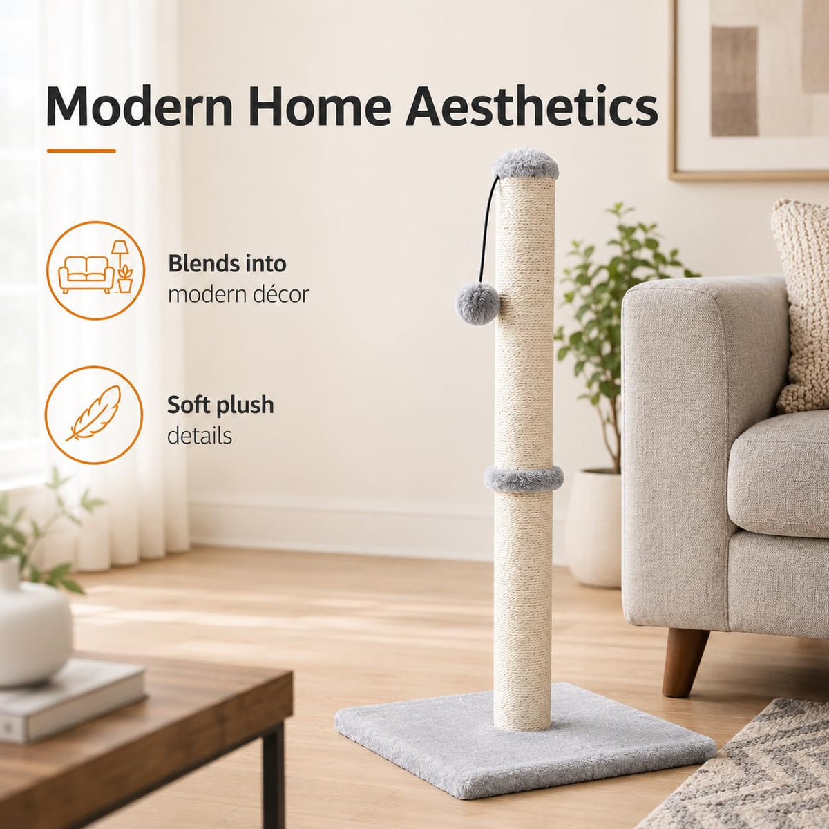 Tall Cat Scratching Post with Sisal Rope, Grey E86450