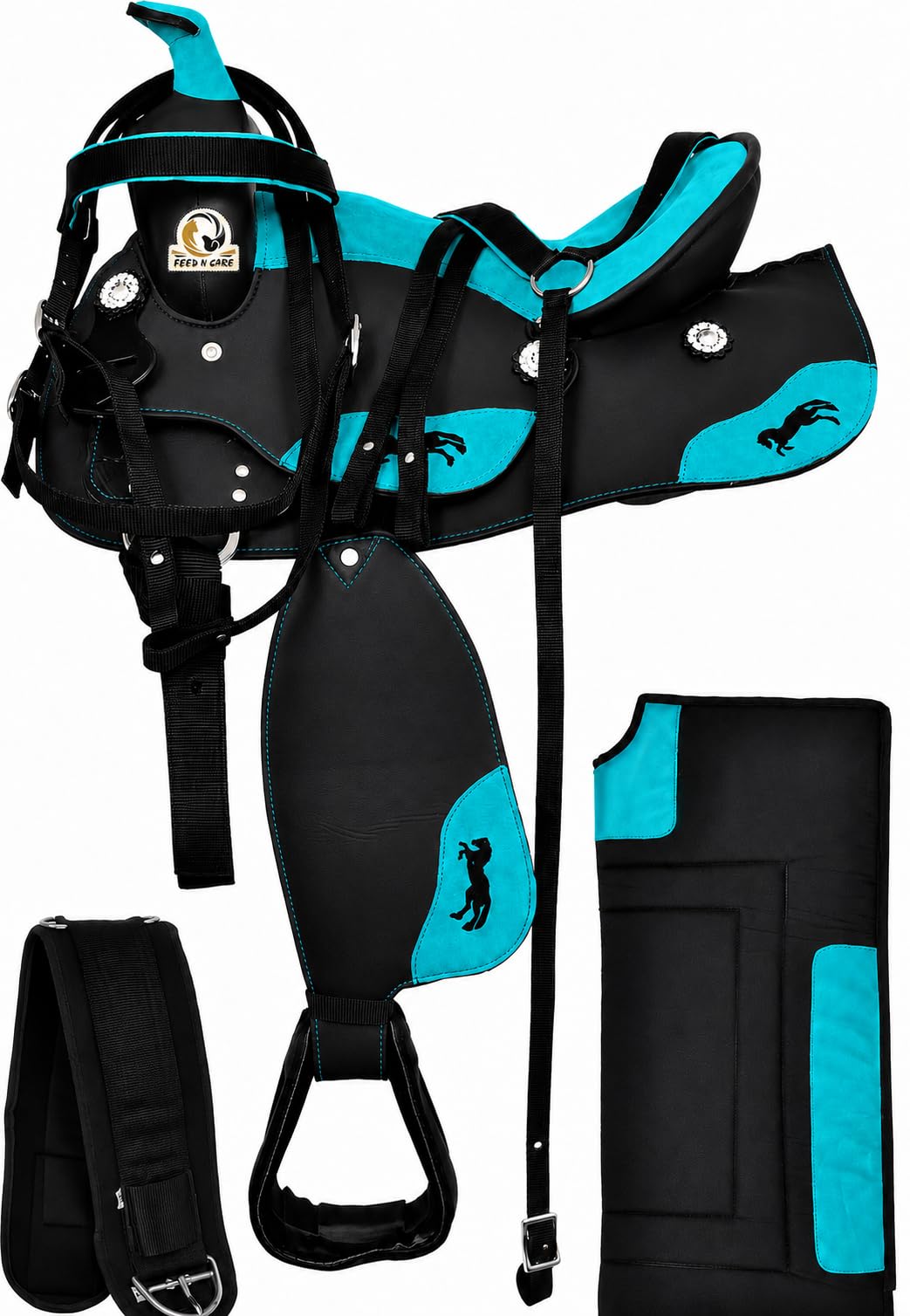 Lightweight Synthetic Western Trail Saddle Set with Pad, Girth & Stirrups F970788