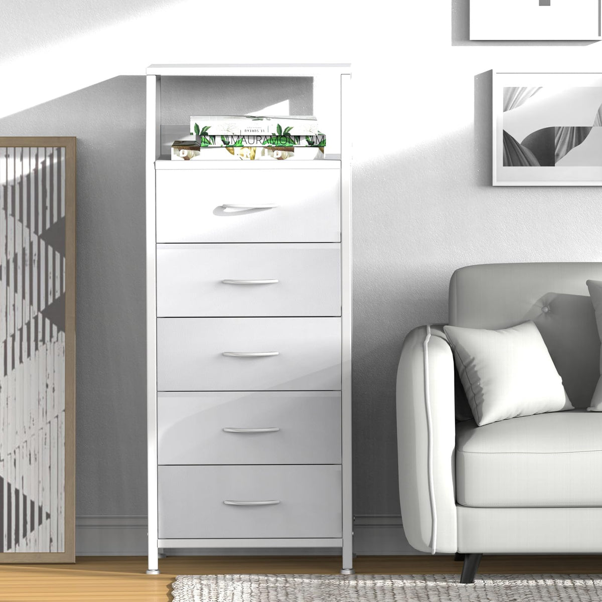 White 5 Drawer Fabric Dresser S7980