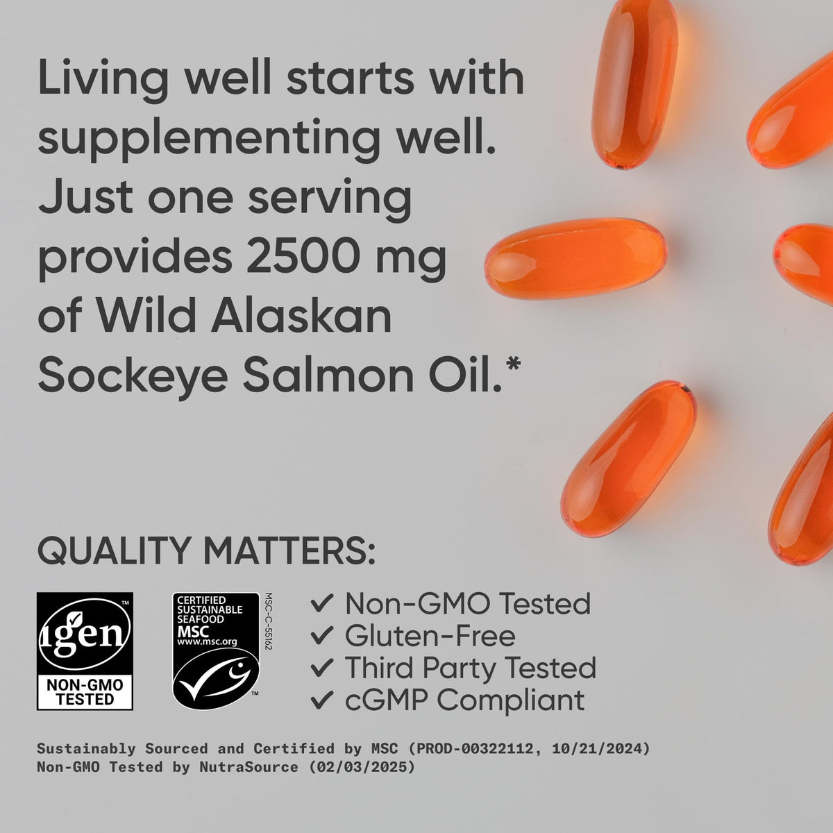 Omega-3 Wild Sockeye Salmon Oil 2500mg 180 Softgels J657
