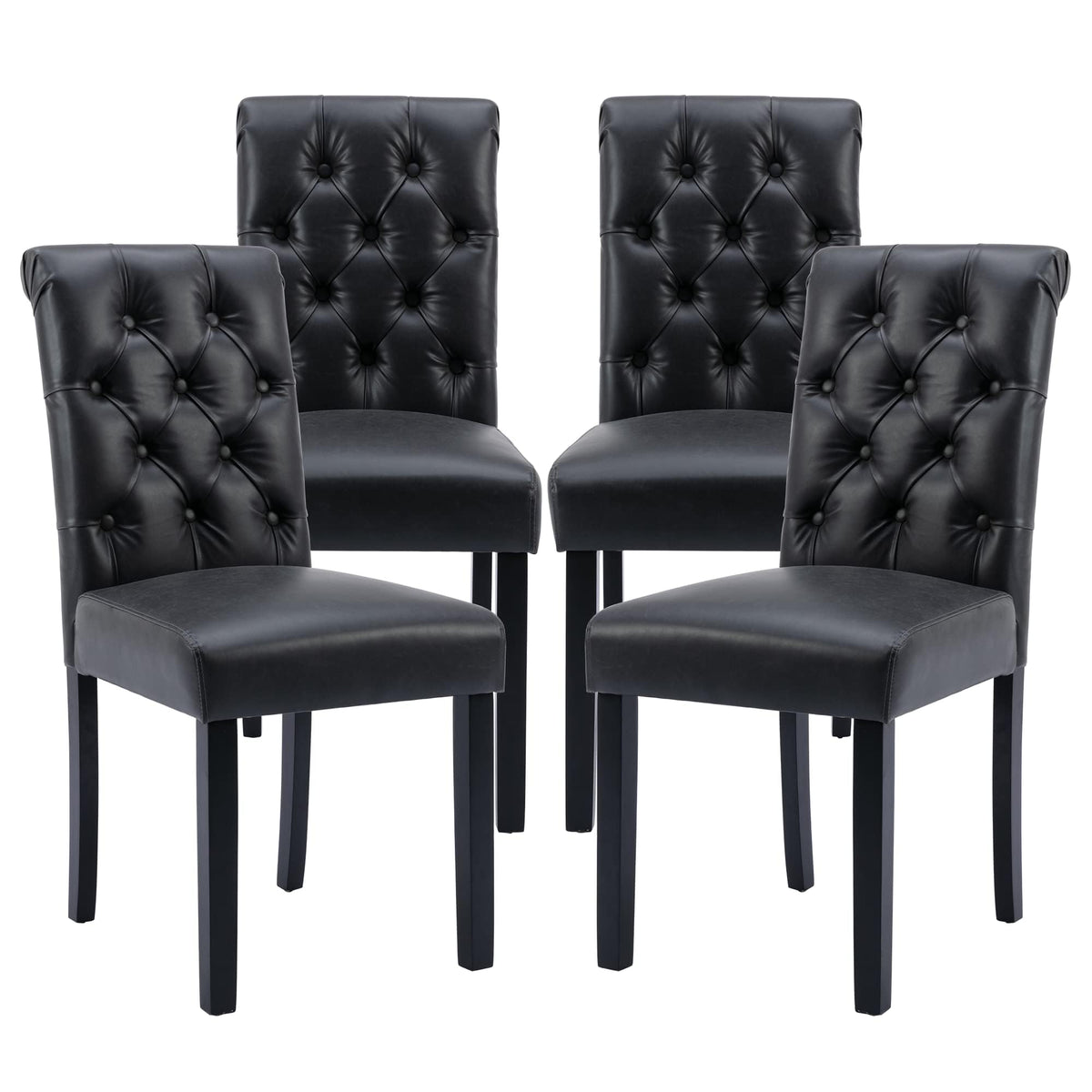 Black Set of 4 PU Leather Tufted Dining Chairs Y63720