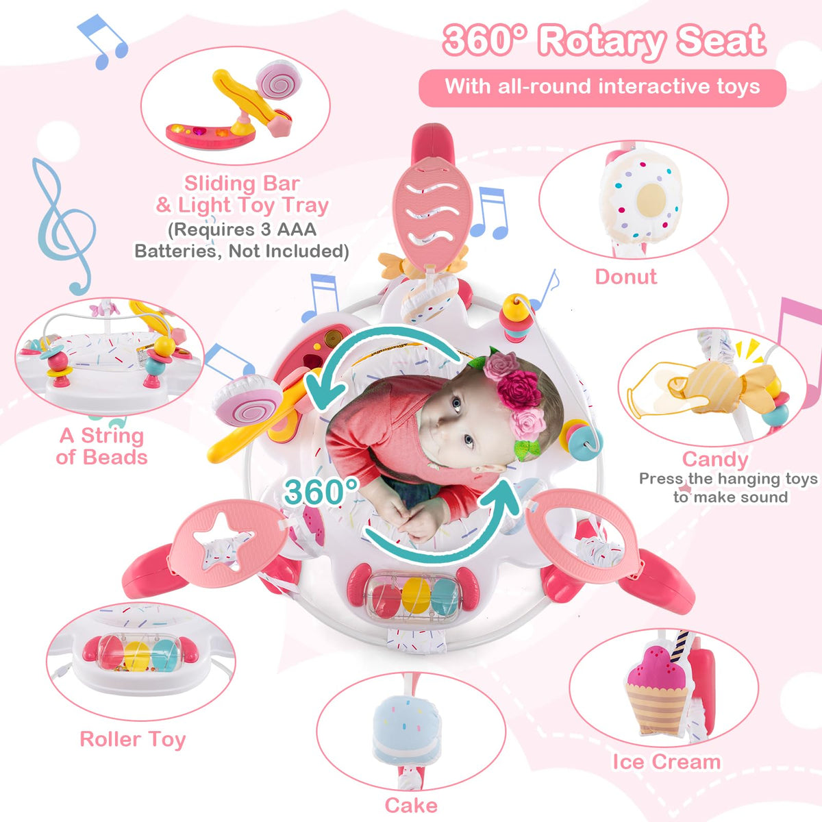 Pink Baby Bouncer Activity Center with Music Lights and Sounds P902237