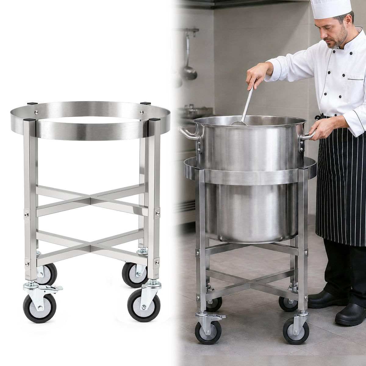 23.8 Inch Stainless Steel Stock Pot Dolly with Locking Casters T4844