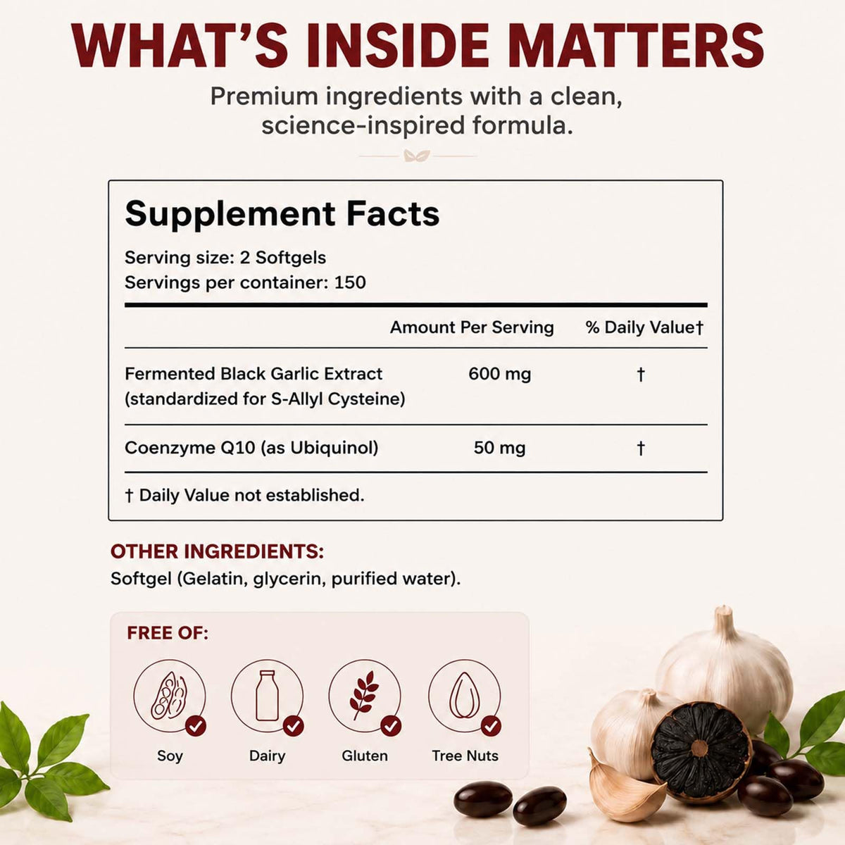 Black Fermented Black Garlic CoQ10 Ubiquinol Softgels P623376
