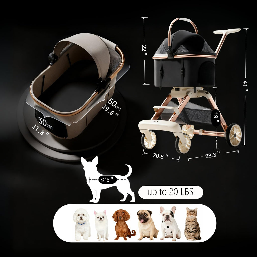 Pink Pet Stroller with One-Touch Brake U8070
