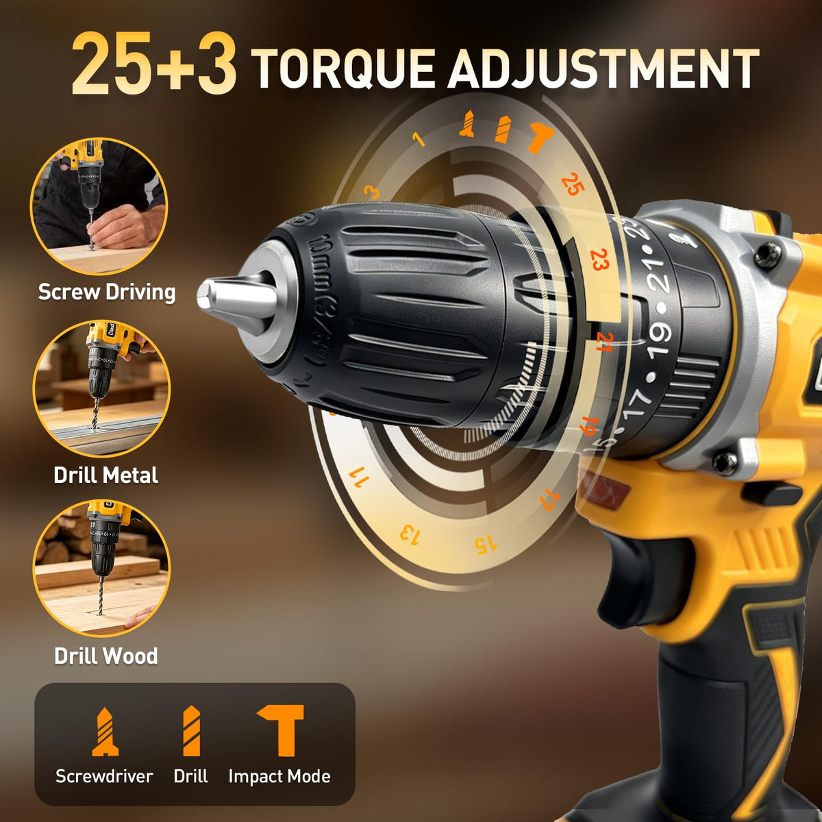 21V Cordless Drill Set with 2 Batteries and Charger D524347