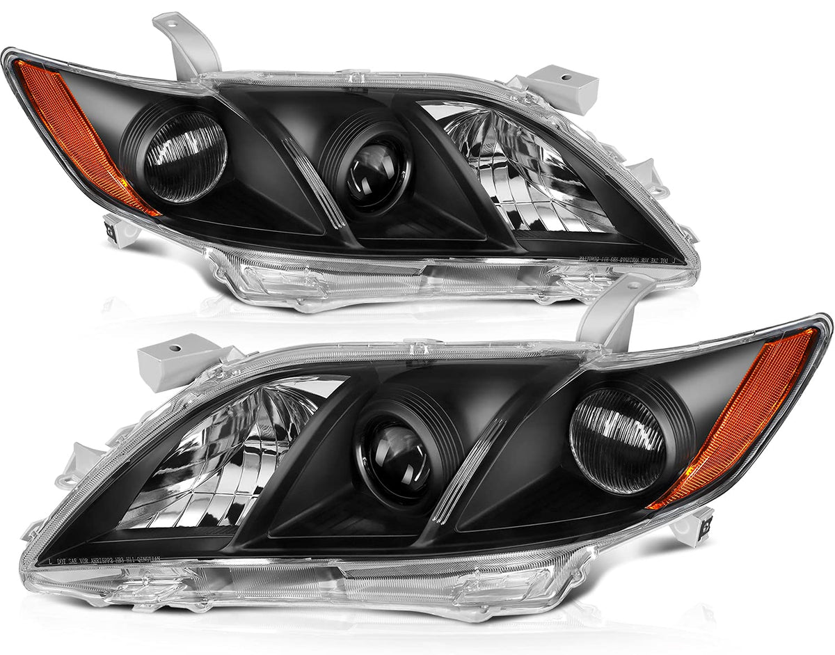 Black Housing Amber Reflector Clear Lens Headlights Assembly Pair U714132