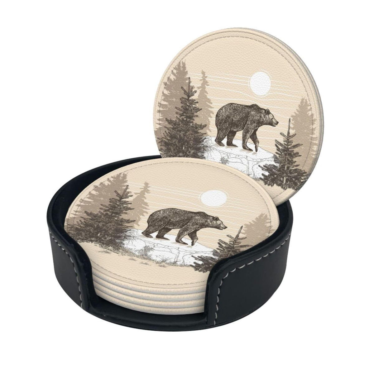 6 Pcs Leather Coasters with Holder J977
