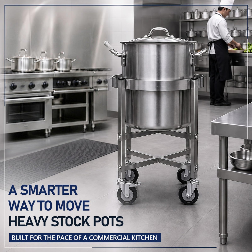 23.8 Inch Stainless Steel Stock Pot Dolly with Locking Casters T4844
