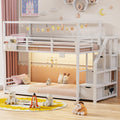 White Twin Over Twin Bunk Bed with Storage Stairs W139