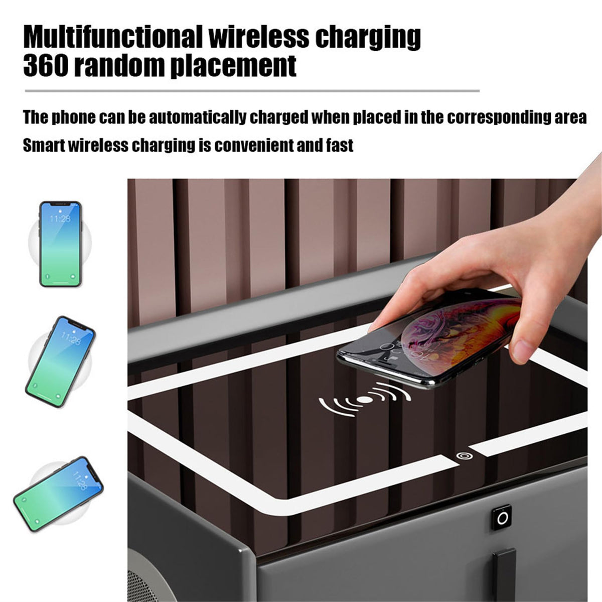 Gray Nightstand with Fingerprint Lock and Wireless Charging L30702