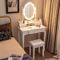 White Makeup Vanity Desk with Lighted Mirror and Stool E55055