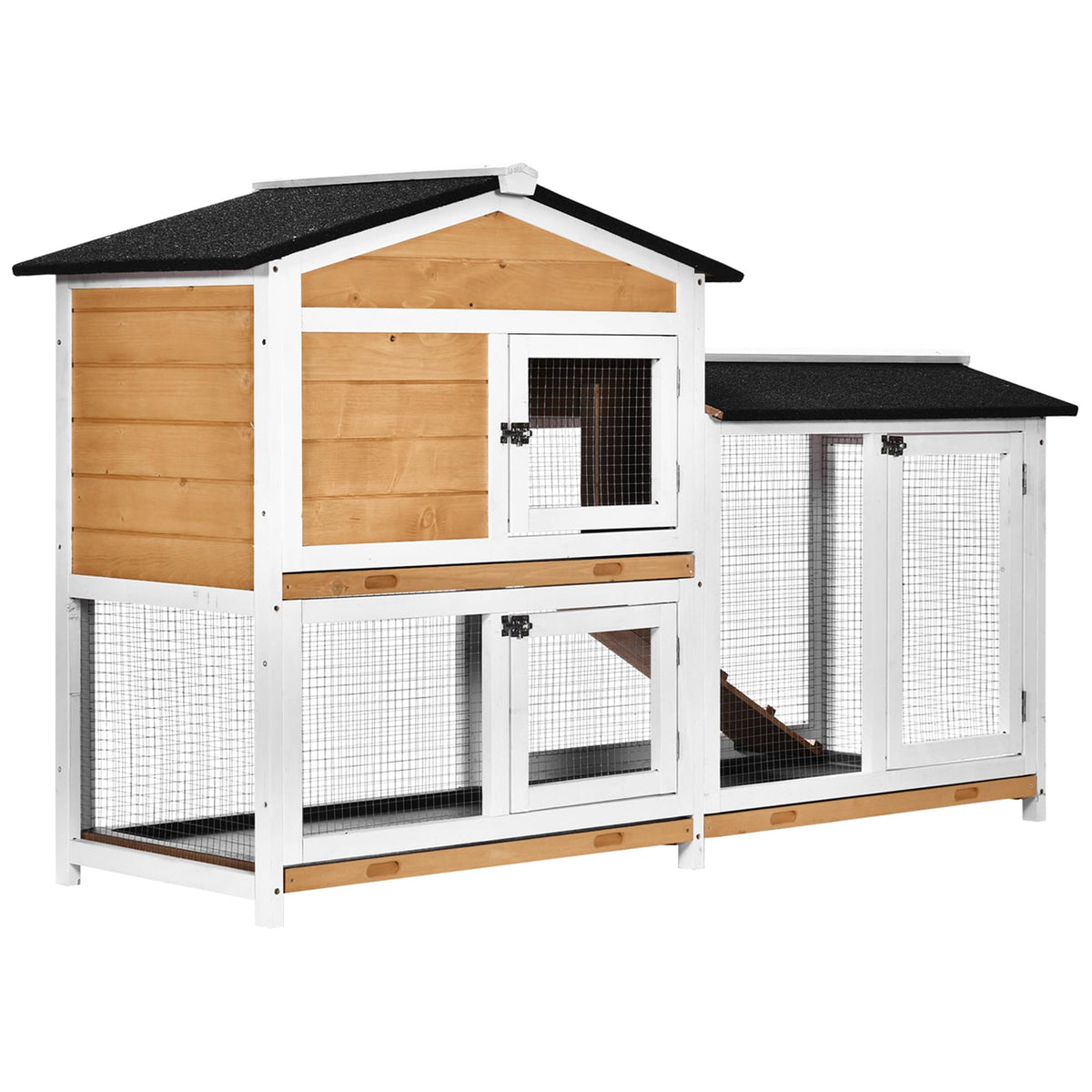 62" Wooden Small Animal Hutch with Run Area W69020