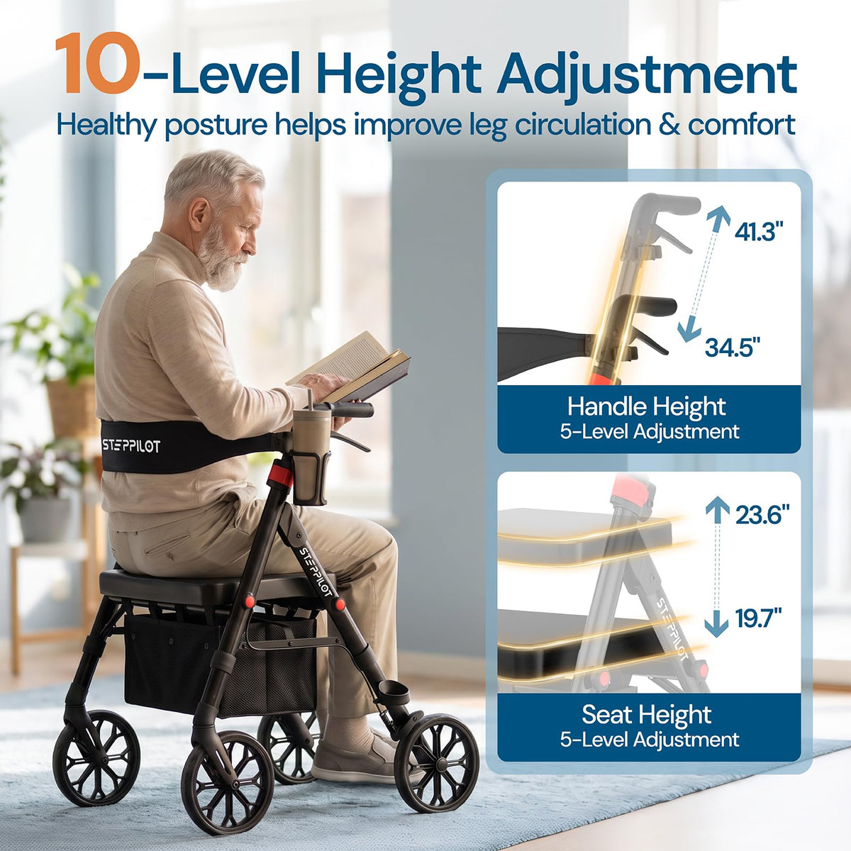 Bariatric Rollator Walker with Seat 500 lb Capacity X667465