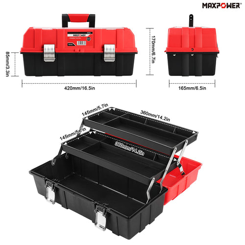 16-Inch Three-Layer Folding Plastic Tool Box with Tray and Dividers Z677