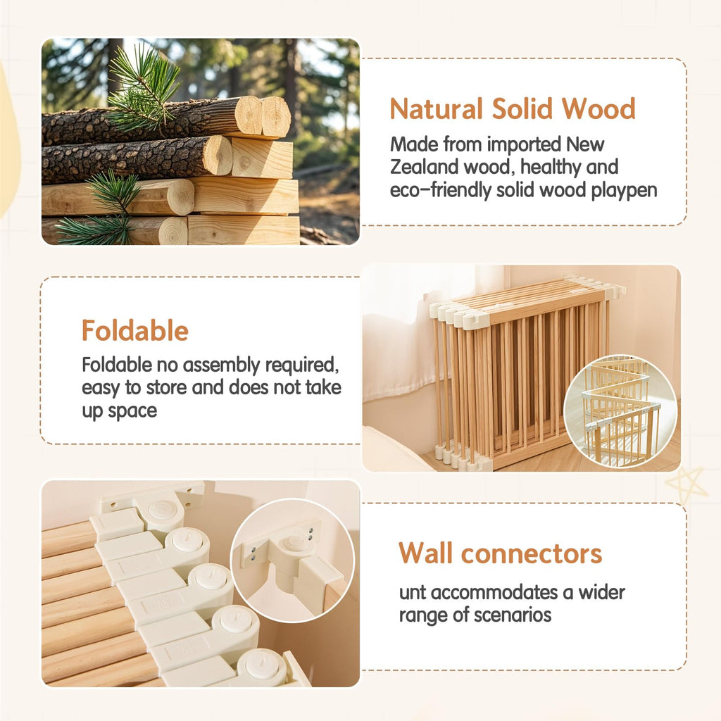 Foldable Wooden Playpen with Gate F996707