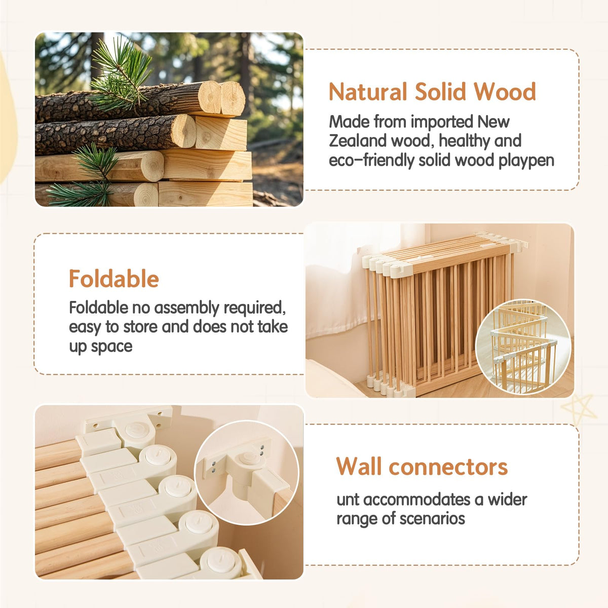 Foldable Wooden Playpen with Gate F996707