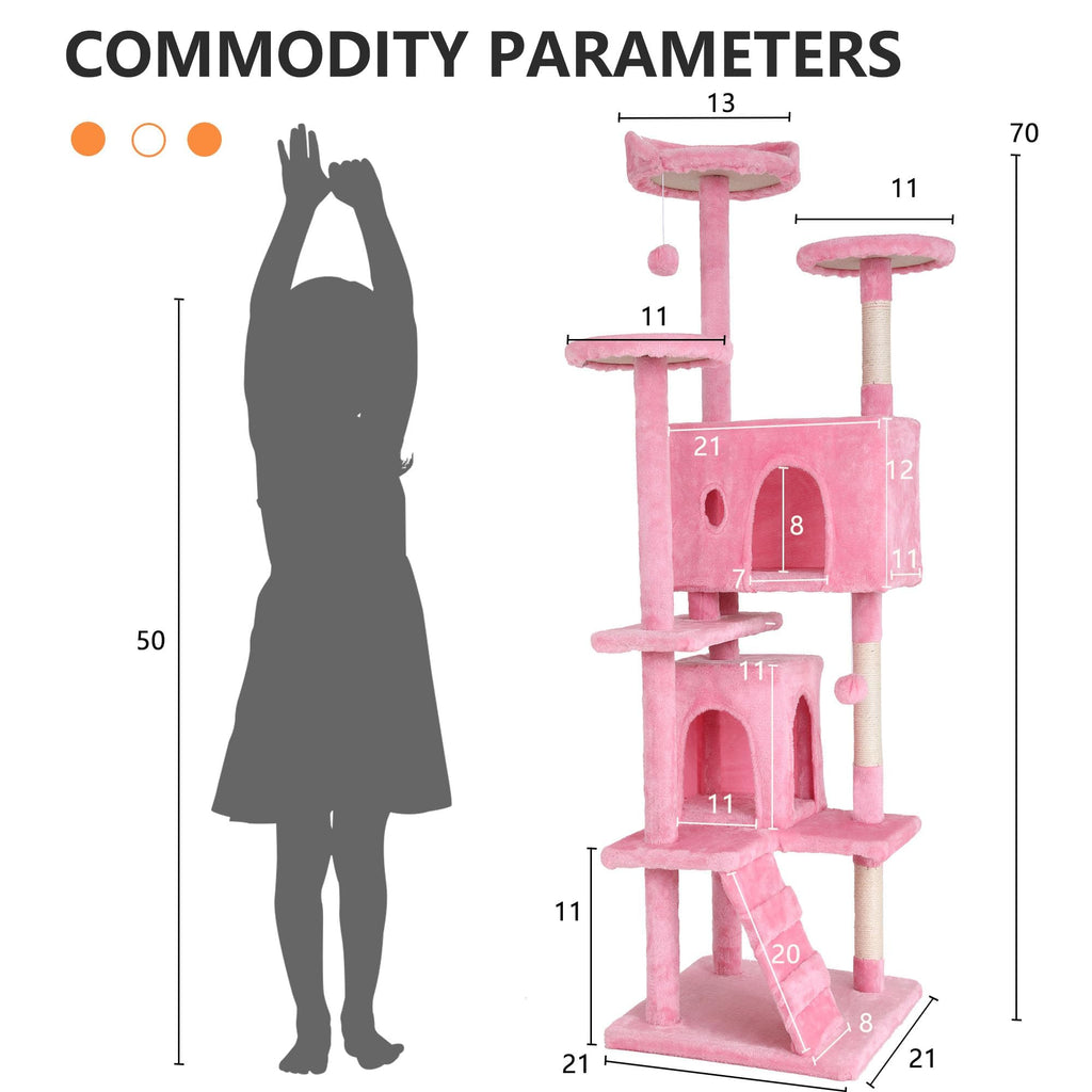 70-inch Pink Multi-Level Cat Tower & Cat Condo with Scratching Post W903