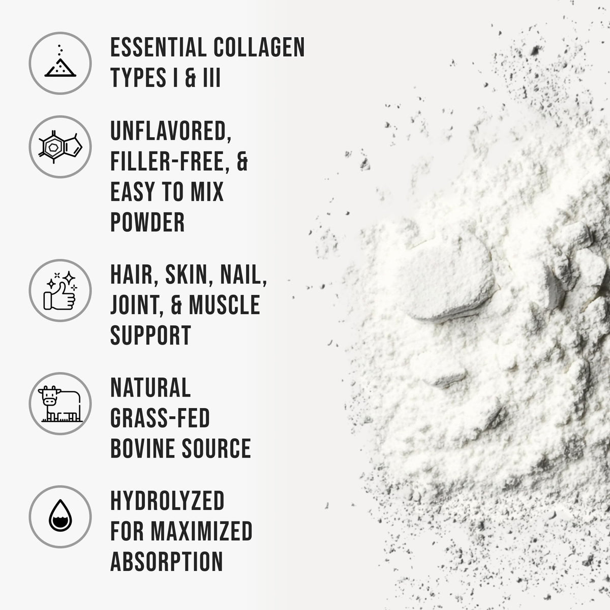 Bovine Collagen Peptides Powder, Hydrolyzed Type I & III, Grass-Fed Unflavored, 2.4lb V37466