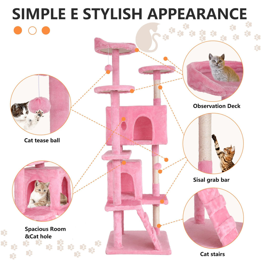 70-inch Pink Multi-Level Cat Tower & Cat Condo with Scratching Post W903