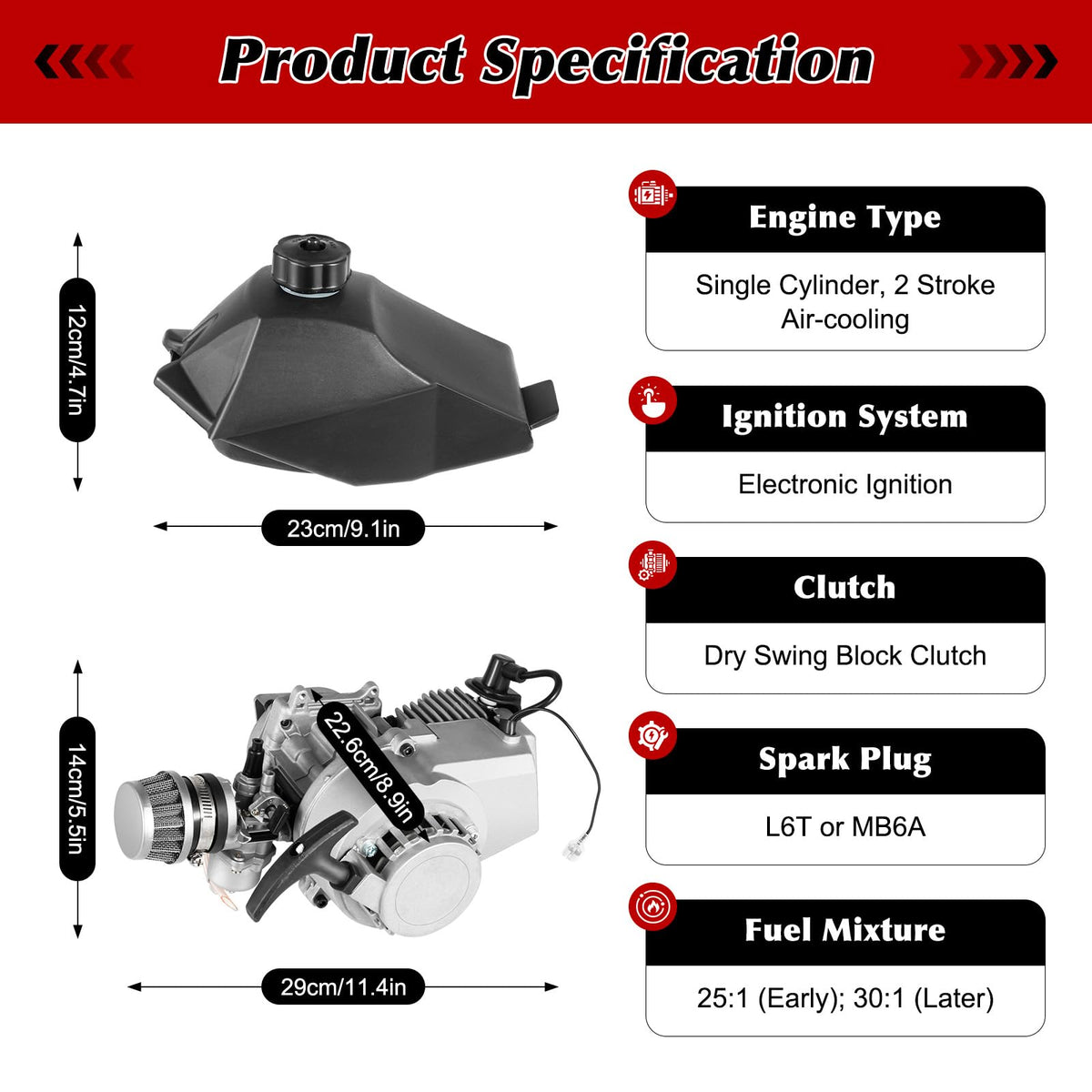 49CC 2-Stroke Gasoline Engine Motor Kit with Fuel Tank T28053