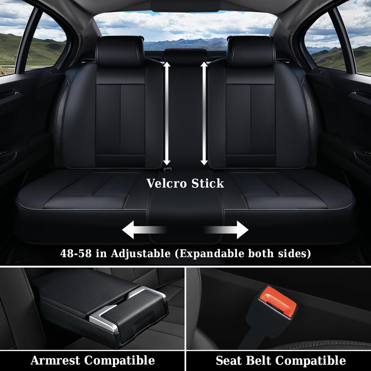 Black Leather Car Seat Covers Full Set I825